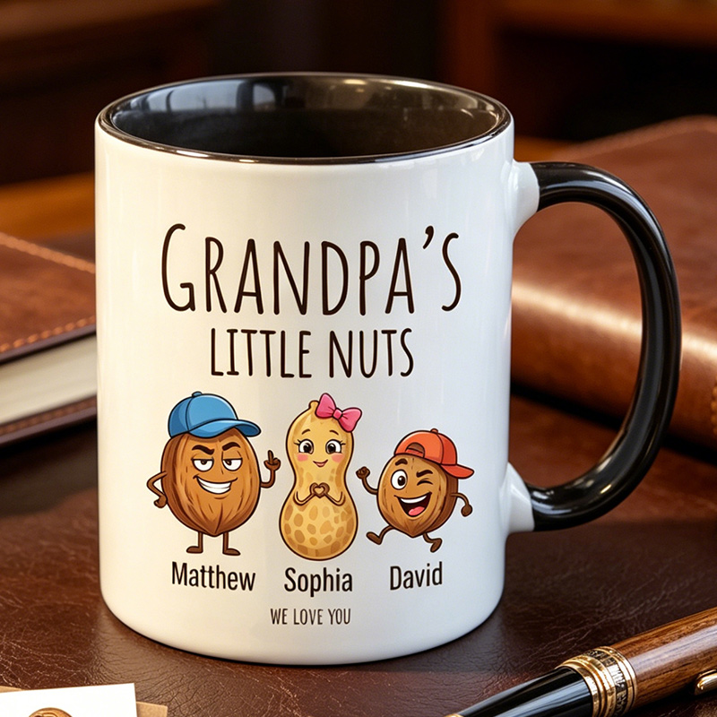 Personalized Dad's Little Nuts 11 oz Ceramic Mug with 1-6 Names Father's Day Gifts for Grandpa Papa Birthday Gift for Him