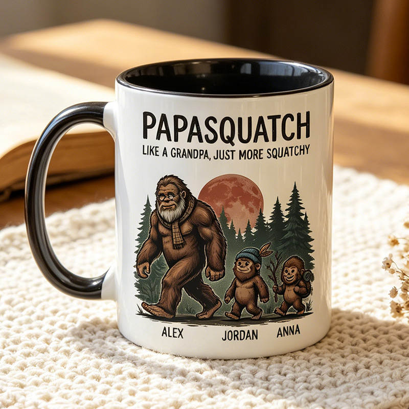 Personalized Papasquatch Like A Grandpa, Just Way More Squatch 11 oz Ceramic Mug with 1-6 Names Father's Day Gifts for Grandpa Papa Birthday Gift for Him