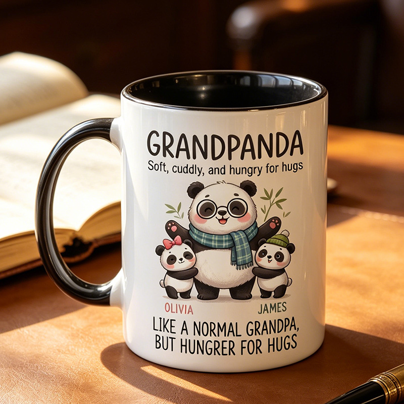 Personalized Papapanda Soft Cuddly And Hungry for Hugs 11 oz Ceramic Mug with 1-6 Names Father's Day Gifts for Grandpa Papa Birthday Gift for Him