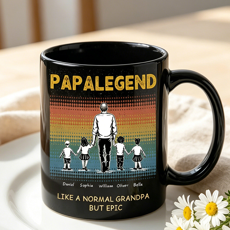Personalized Papalegend Like A Normal Grandpa But Epic Custom 11 oz Ceramic Mug with Kids Photos Father's Day Gifts for Papa
