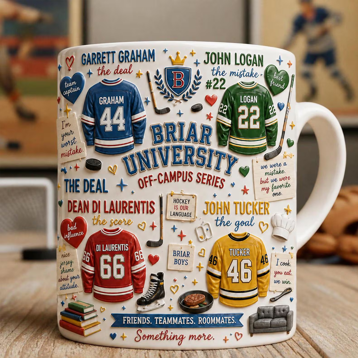 Hockey Romance 3D Mug Briar Boys Embossed Cup Booktok Hockey Gift