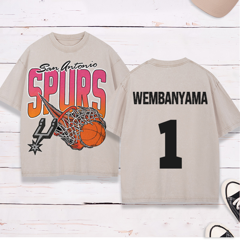 Personalized Basketball Washed T-Shirt San Antonio Spurs On Fire Custom Name and Number Gift for Fans