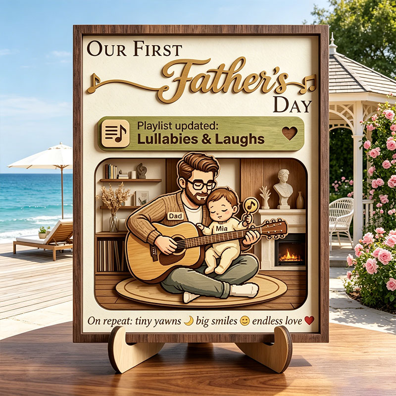 Personalized Our First Father's Day Sign Custom Playlist Updated Wooden Plaque with Kids Dad Gifts Father's Day Gift For Him
