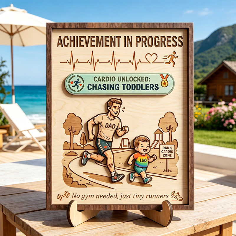 Personalized Father's Day Sign Custom Achievement in Progress Wooden Plaque with Kids Dad Gifts Birthday Day Gift For Him