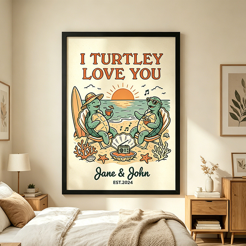 Personalized I Turtley Love You Couple Wall Art Couple Canvas Print Poster Romantic Love You Longer Wall Decor Anniversary  Gift Couple Turttle Home Decor