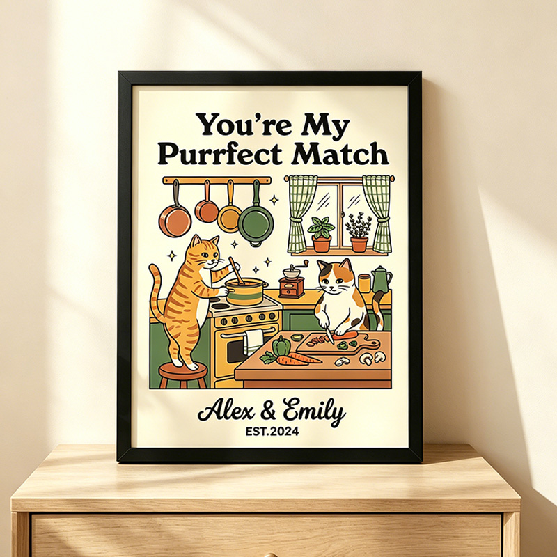 Personalized You are My Purrfect Match Couple Wall Art Couple Canvas Print Poster Romantic Love You Longer Wall Decor Anniversary  Gift Couple Cat Home Decor