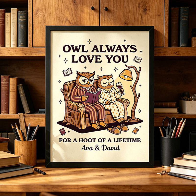 Personalized Owl Always Love You Couple Wall Art Couple Canvas Owl Print Poster Romantic Love You Longer Wall Decor Anniversary  Gift Couple Owl Home Decor