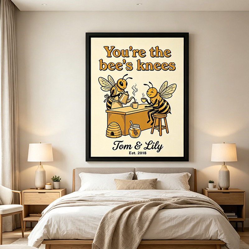 Personalized You're The Bee's Knees Couple Bee Wall Art Couple Canvas Bee Print Poster Romantic Love You Longer Wall Decor Anniversary  Gift Couple Bee Home Decor