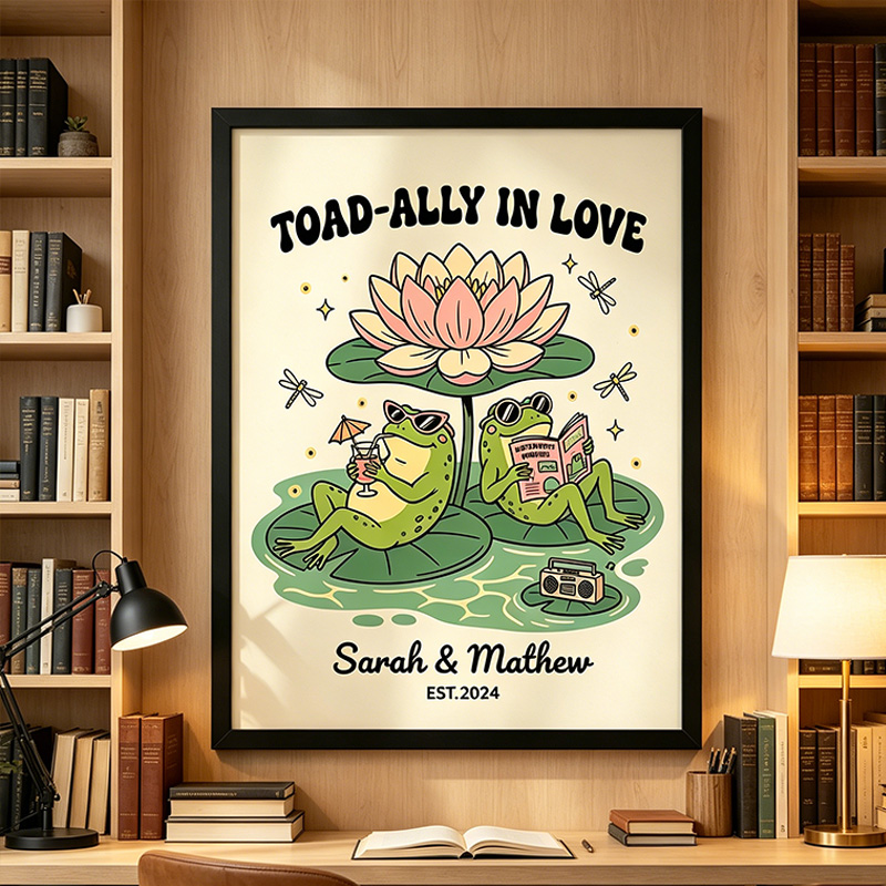 Personalized Toad-Ally in Love Frog Couple Wall Art Couple Canvas Frog Print Poster Romantic Love You Longer Wall Decor Anniversary  Gift Couple Frog Home Decor