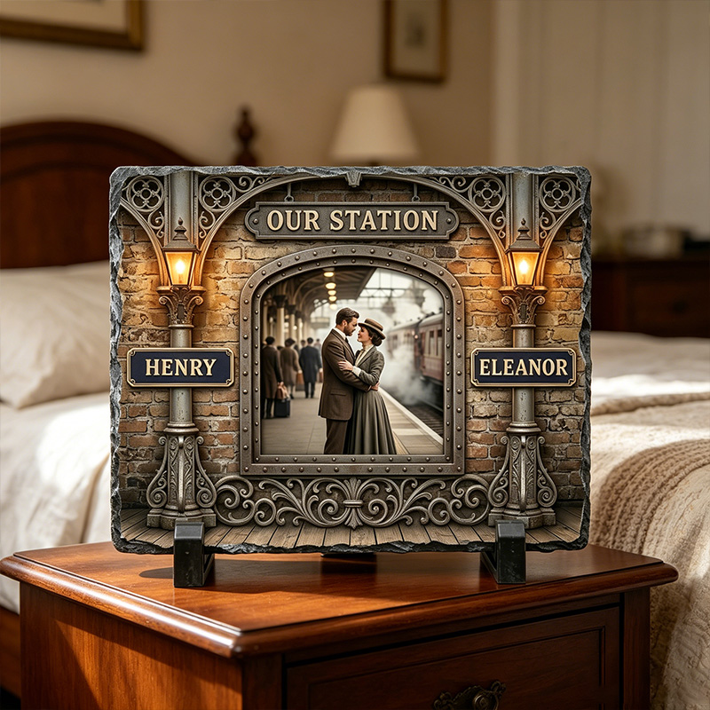 Personalized Retro Couple Photo Rectangle Shaped Stone with Stand Newlyweds Stone Annversary Gift Couple Home Keepsake Gift