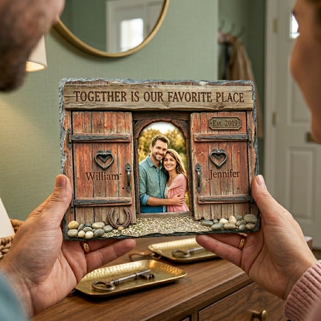 Personalized Retro Couple Photo Rectangle Shaped Stone with Stand Together is Our Favorite Place Stone Anniversary Gift Couple Home Keepsake Gift