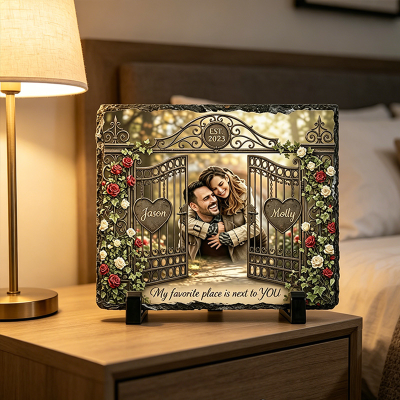 Personalized My Favorite Place Is Next To You Couple Photo Rectangle Shaped Stone with Stand Couple Stone Plaque with Names Anniversary Gift Couple Home Keepsake Gift