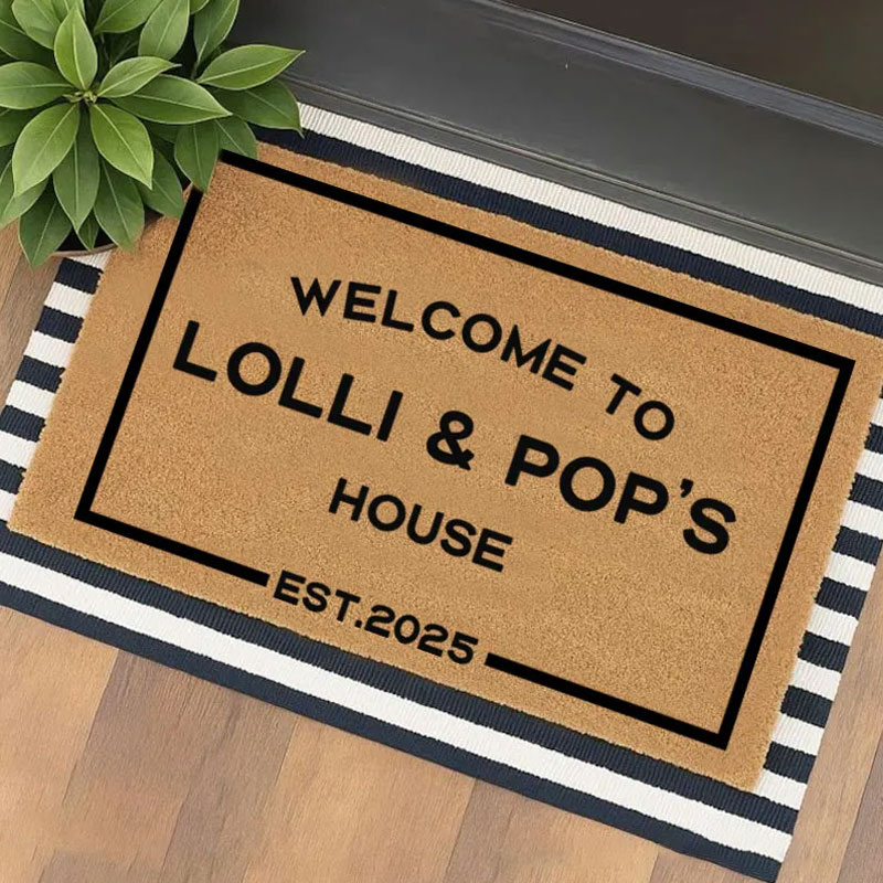 Personalized Welcome to Our House Doormat Housewarming Gift Durable Coir Mat for New Home Indoor Outdoor Door Mat Family Home Decor Rug Est 2025