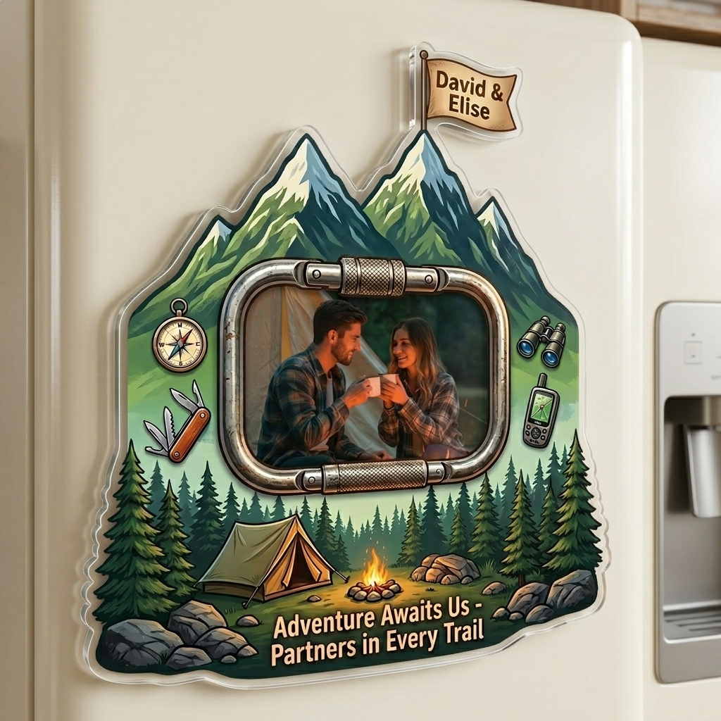 Personalized Camping Couple Photo Fridge Magnet Custom Couple Gift with Names Anniversary Gift for Her Him Camping Lovers Gift