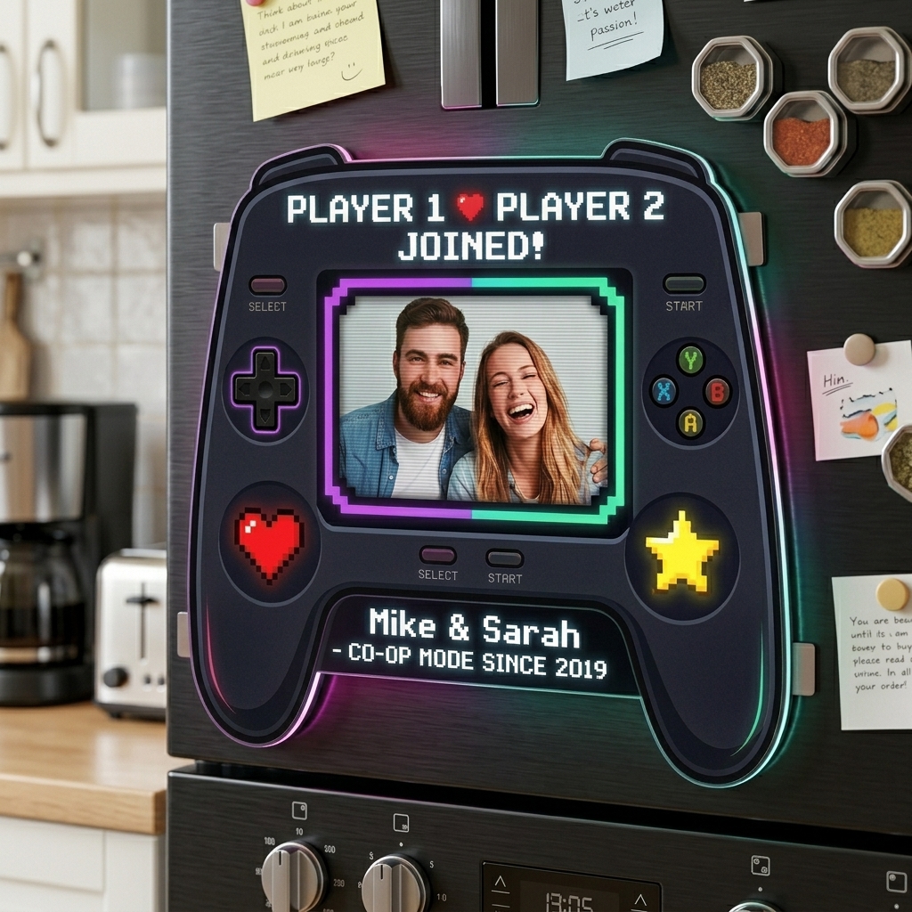 Personalized Game Couple Photo Fridge Magnet Custom Couple Gift with Names Anniversary Gift for Her Him Gaming Couple Gift