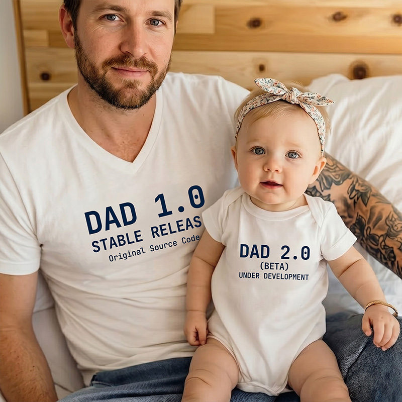 Personalized Dad 1.0 and Dad 2.0 Tshirt Father Son Matching Tee Dad and Baby Shirt Father Daughter Matching Tee Gift For Dad