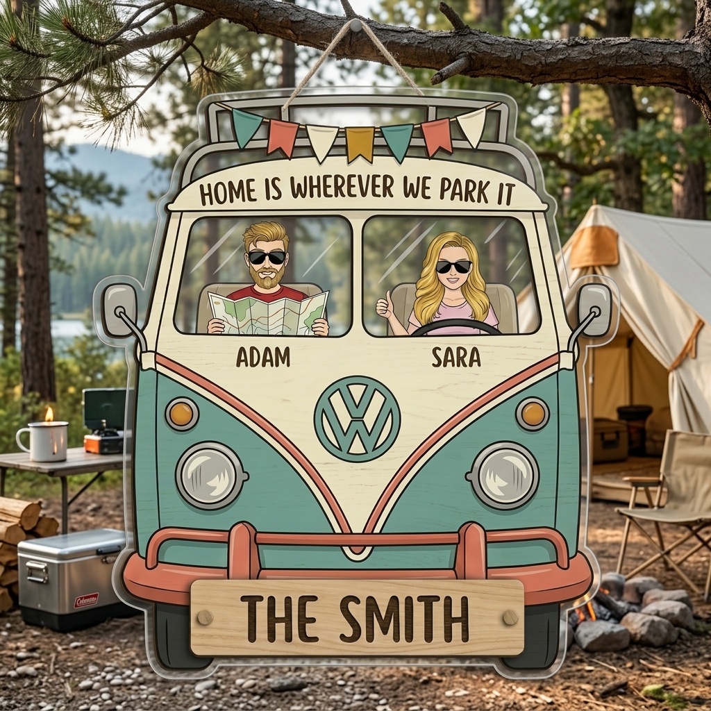 Personalized Home is Where We Park It Camping Couple Acrylic Sign with Names Camping Couple Gift Idea
