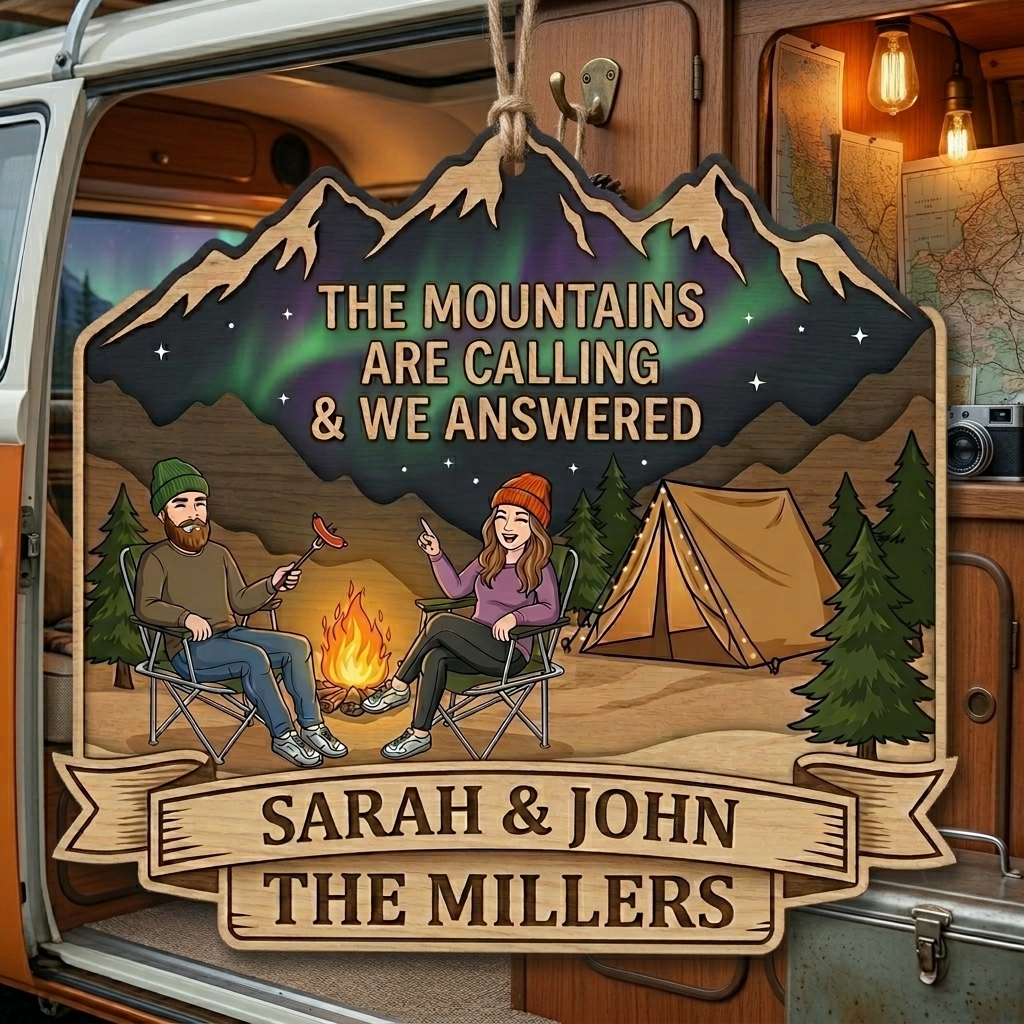 Personalized Camping Partners Couple Camping Sign with Names Acrylic Camping Sign Over Print Camping Couple Gift Idea