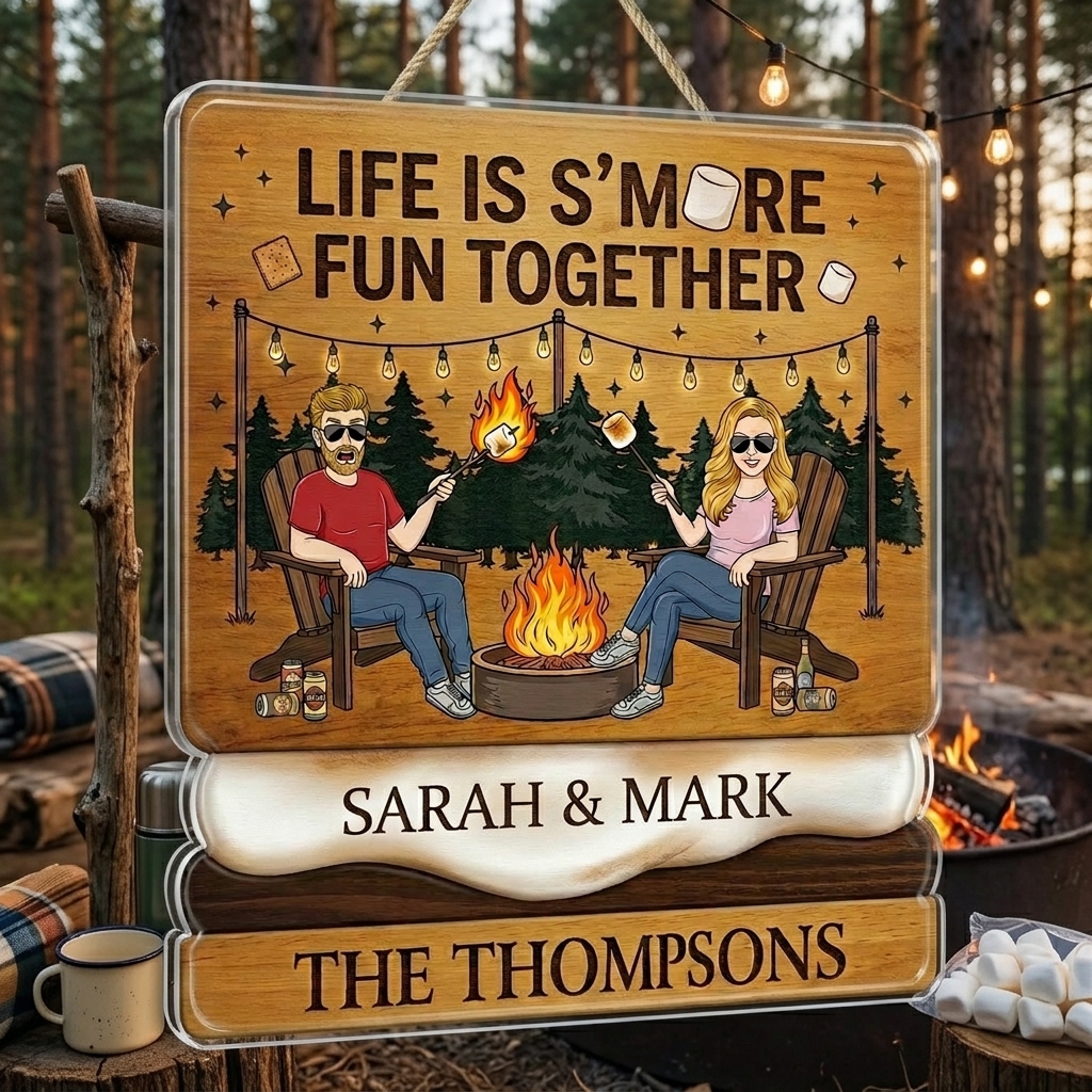 Personalized Camping Couple Sign with Names Acrylic Camping Sign Over Print Camping Couple Gift Idea Couple Gift 