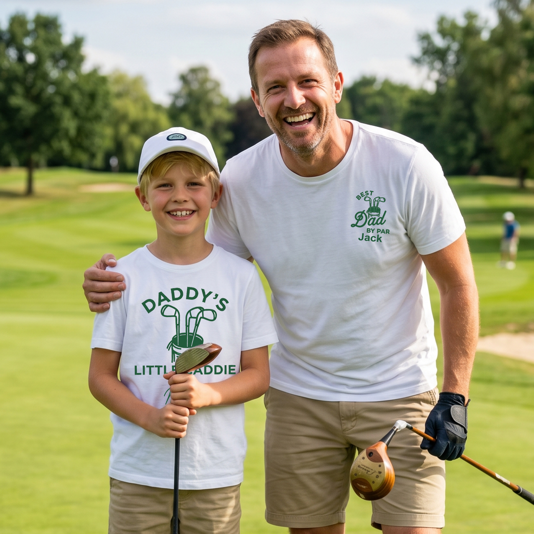 Personalized Golf Family T-Shirt Dad's Little Caddie Bet Dad By Par Custom Name Gift for Dad and Kid