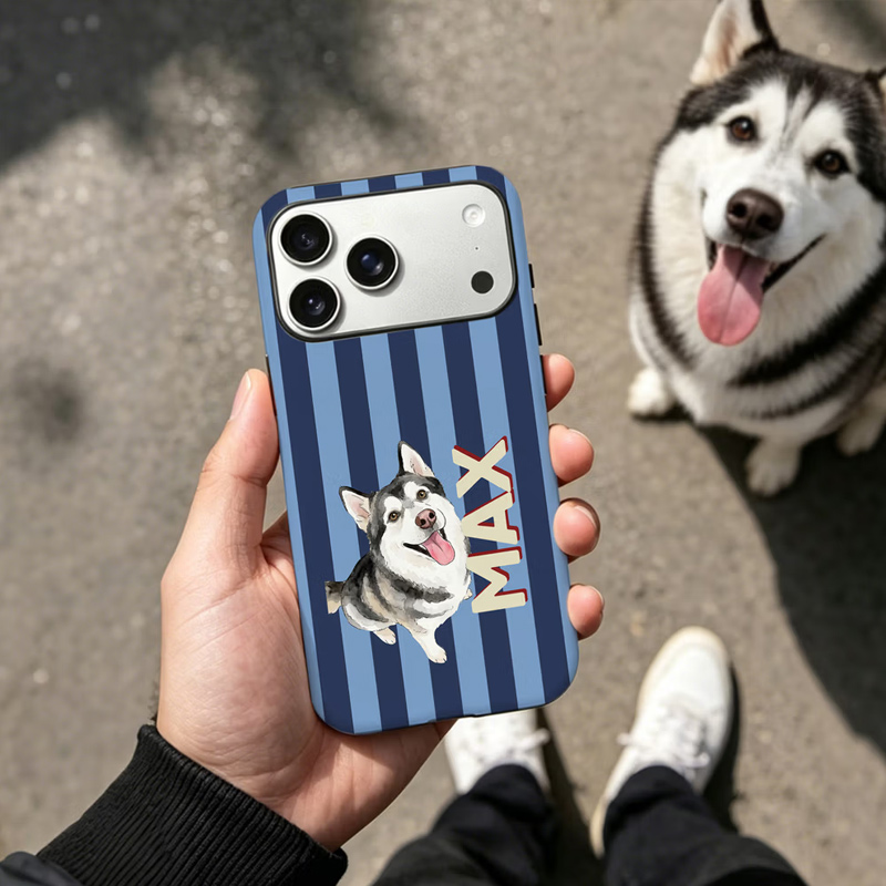 Personalized Retro Stripe Photo Phone Case for iPhone with Name Daily Use Birthday Gift for Family Friend