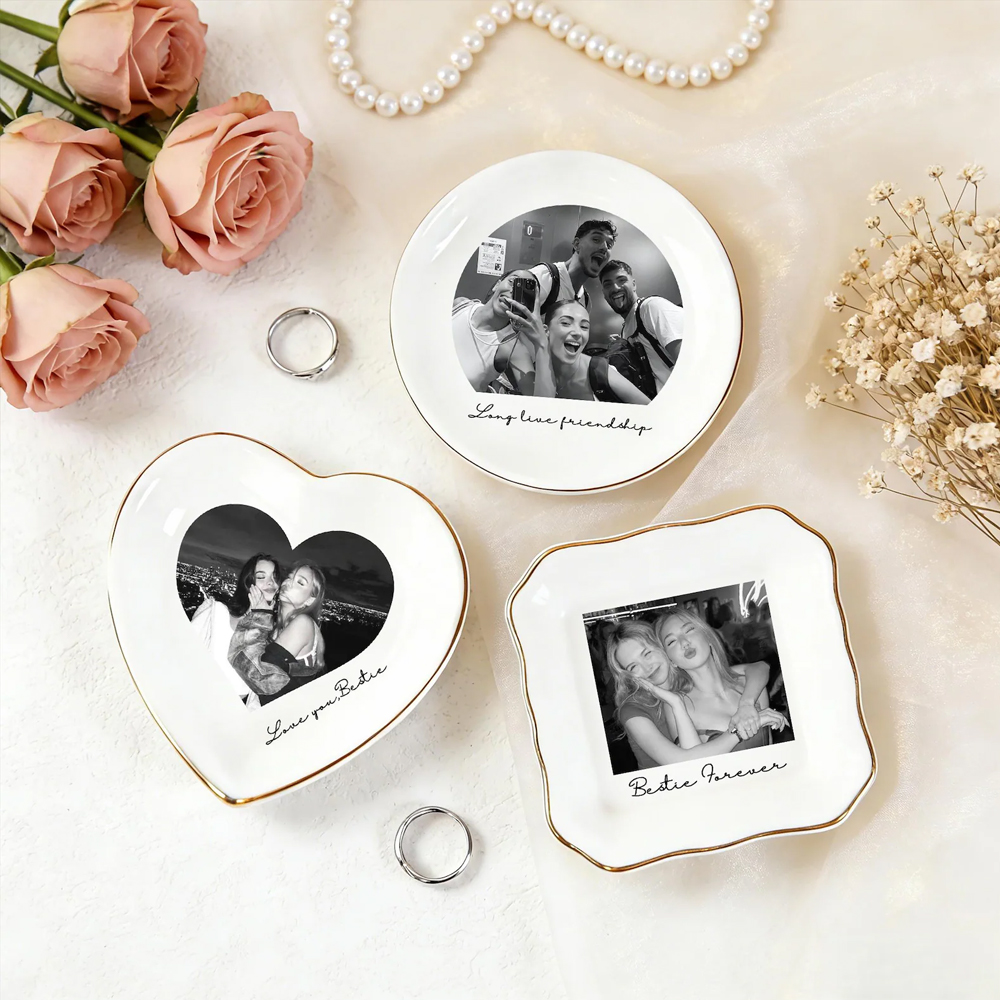 Personalised Photo Trinket Dish With Custom Jewelry Ring Dish, Wedding Gift, Bridesmaid Proposal, Trinket Tray for Best Friend, Bestie