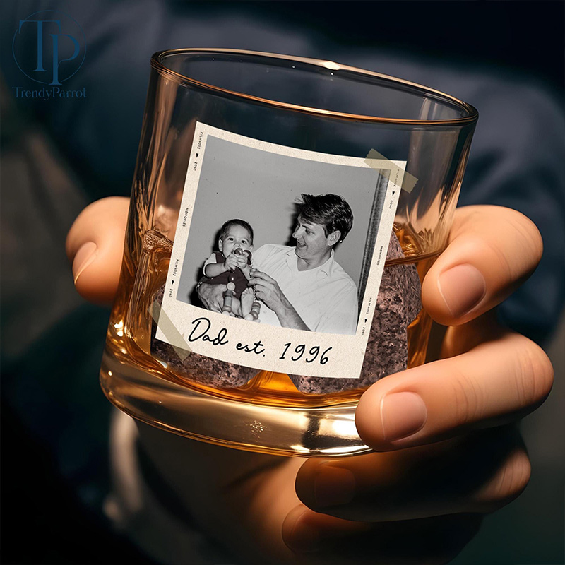Personalized Photo Dad Est Whiskey Glass Grandpa Gift Dad Glass Gifts For Him Portrait Photo Grandpa Glass New Dad Gifts