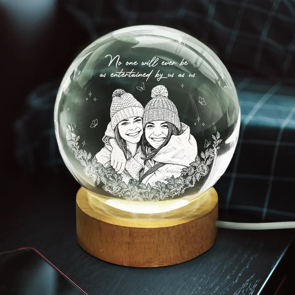 Personalized Crystal Globe Lamp Custom Photo Pencil Sketch Art A True Friendship Is A Journey Without An End for Best Friend