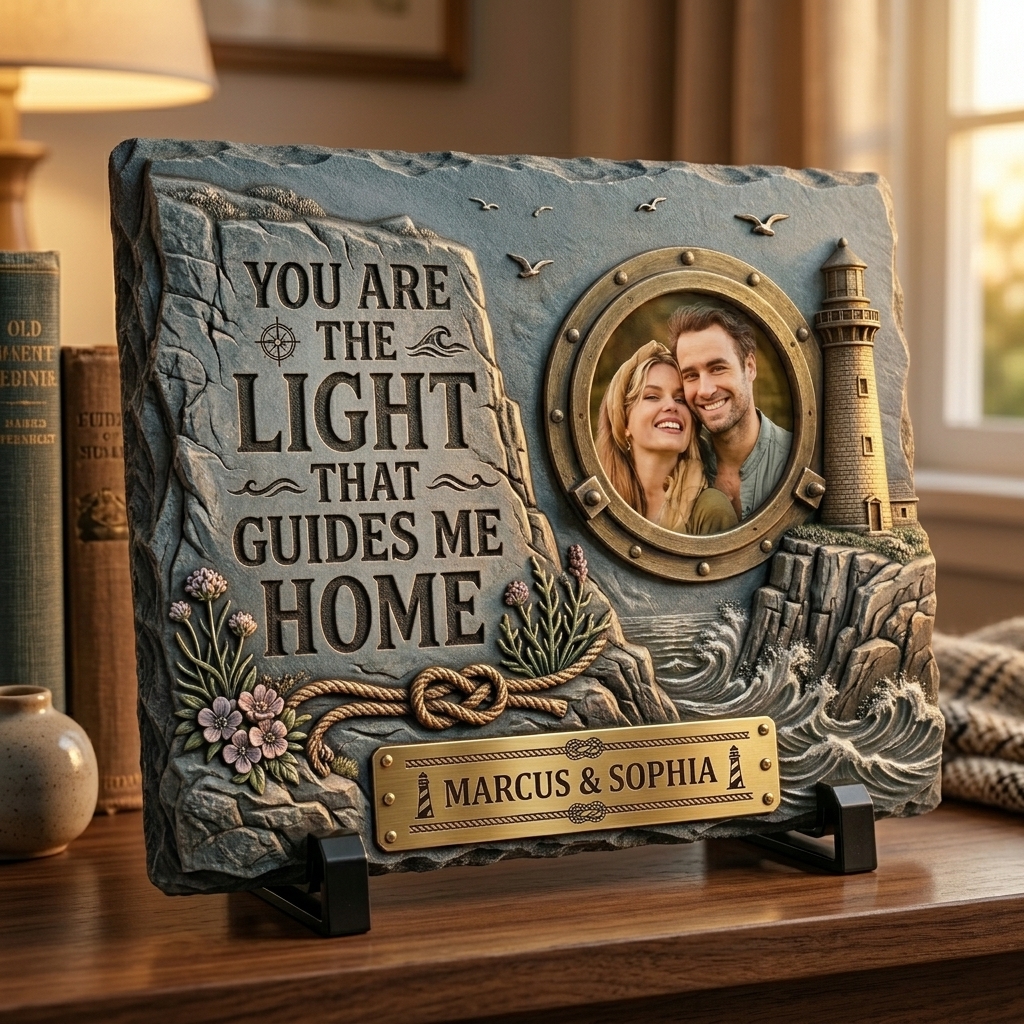 [Copy]Personalized Nautical Couple Photo Slate  Custom "You Are My Anchor In Every Storm" Stone Plaque with Stand Anniversary Gift Nautical Lover Keepsake
