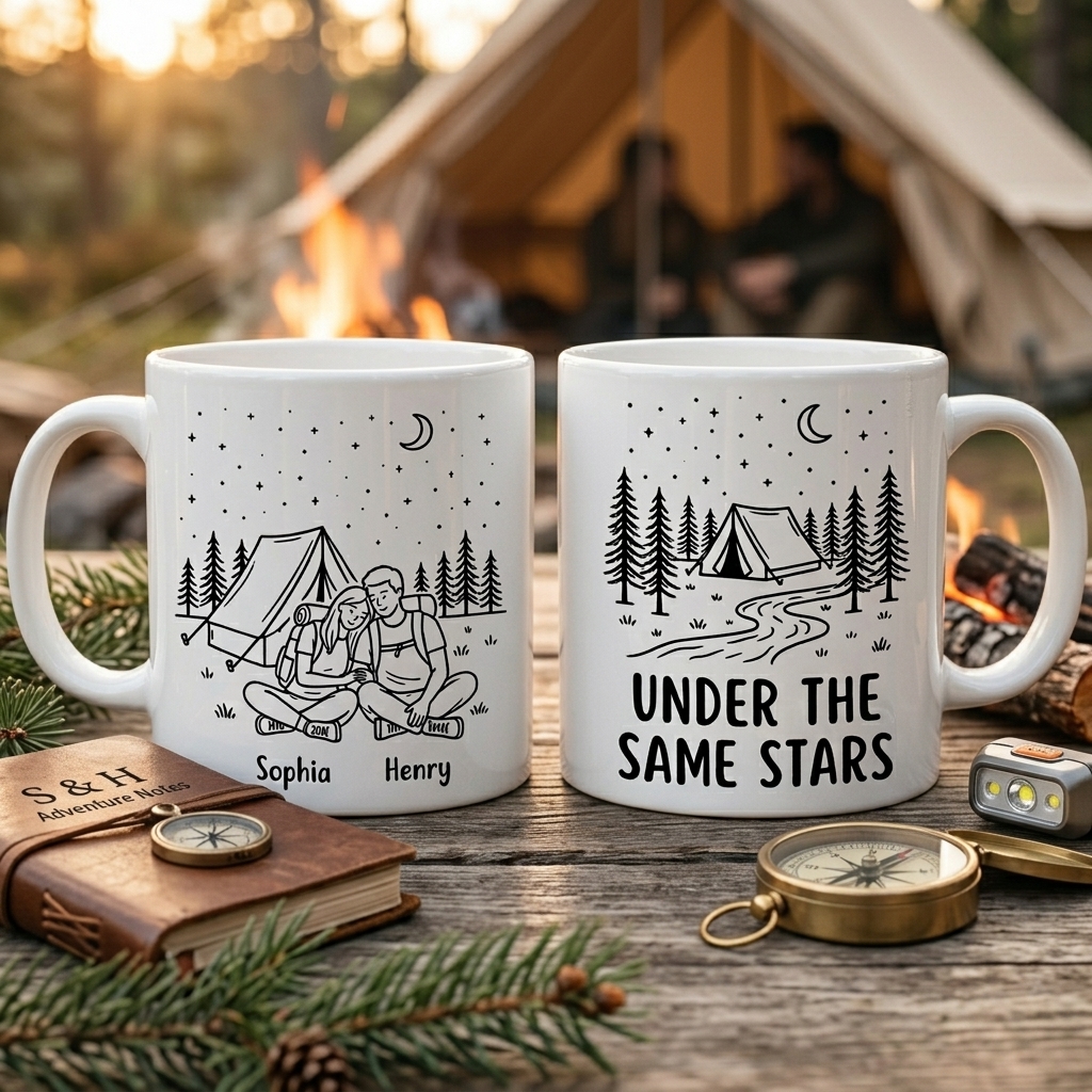 Personalized Under the Same Stars Couple Gift Personalized Enamel Mug Anniversary Camping Gift Custom Outdoor Coffee Cup Partners for Life