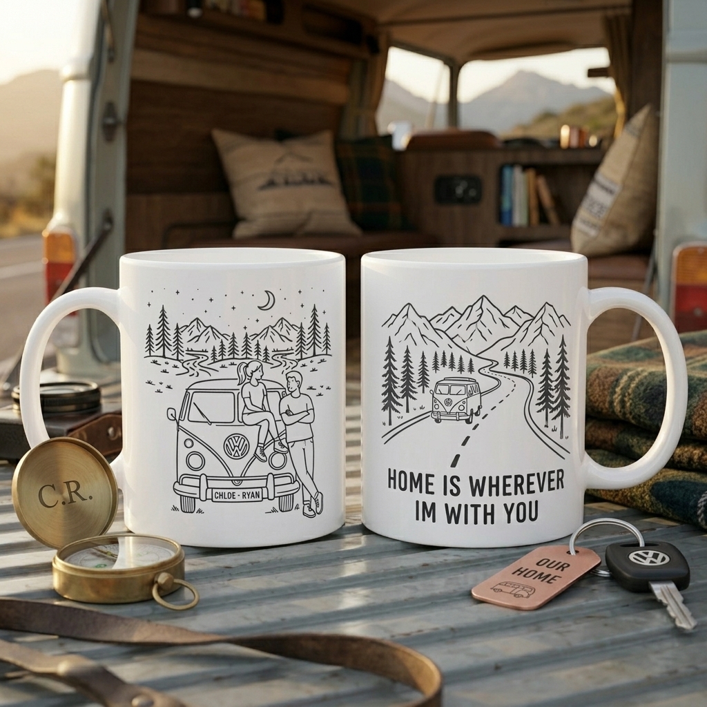 Personalized Home is Wherever I'm with You Mug Couple Gift Personalized Anniversary Camping Gift Custom Outdoor Coffee Cup Partners for Life Newlyweds Gift Wedding Couple Gift