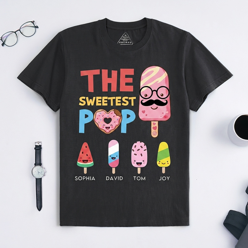 Personalized The Sweetest Pop Shirt Custom Dad T-Shirt with Kids Names Birthday Gift Father's Day Gift For Grandpa Dad