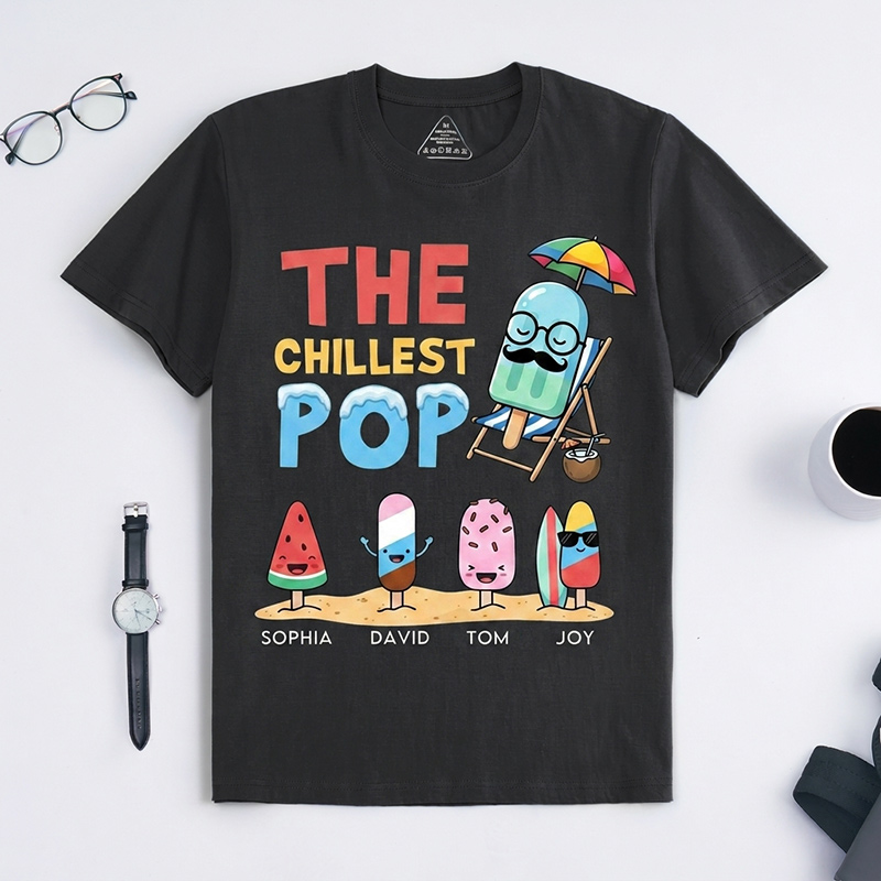 Personalized The Chillest Pop Shirt Custom Dad T-Shirt with Kids Names Birthday Gift Father's Day Gift For Grandpa Dad