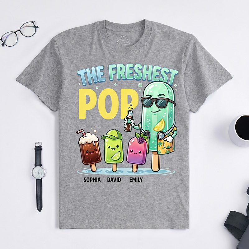 Personalized The Freshest Pop Shirt Custom Papa T-Shirt with Kids Names Birthday Gift Father's Day Gift For Grandpa Dad