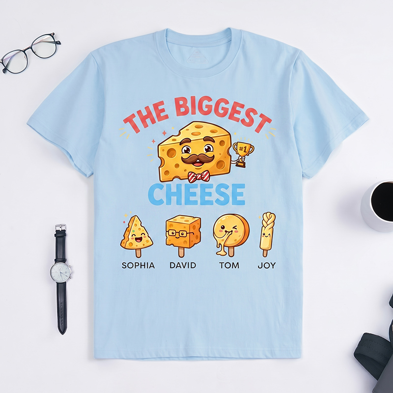 Personalized The Biggest Cheese Shirt Custom Dad T-Shirt with Kids Names Birthday Gift Father's Day Gift For Grandpa Dad