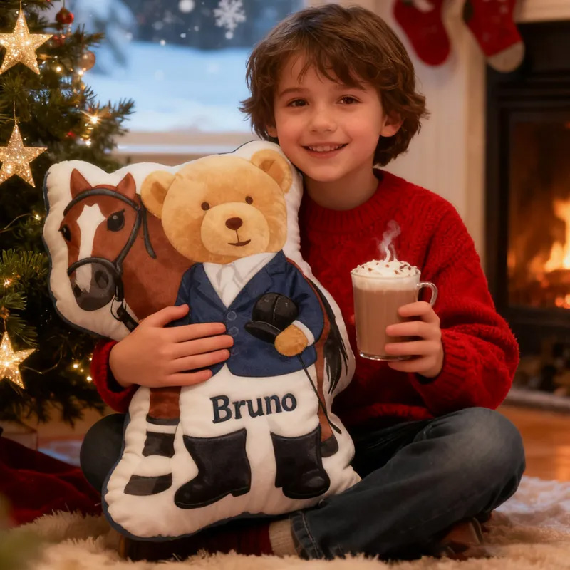 Personalized Equestrian Teddy Bear Pillow Graphic 3D Print for Riding Enthusiasts Horse Lovers Rider Racing Soft and Funny Home Decor