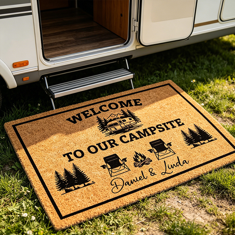 Personalized Camp Lover Doormats Welcome To Our Campsite Doormat Personalized Name Welcome Mat Couples Gift Cute Doormat Gift for Her
