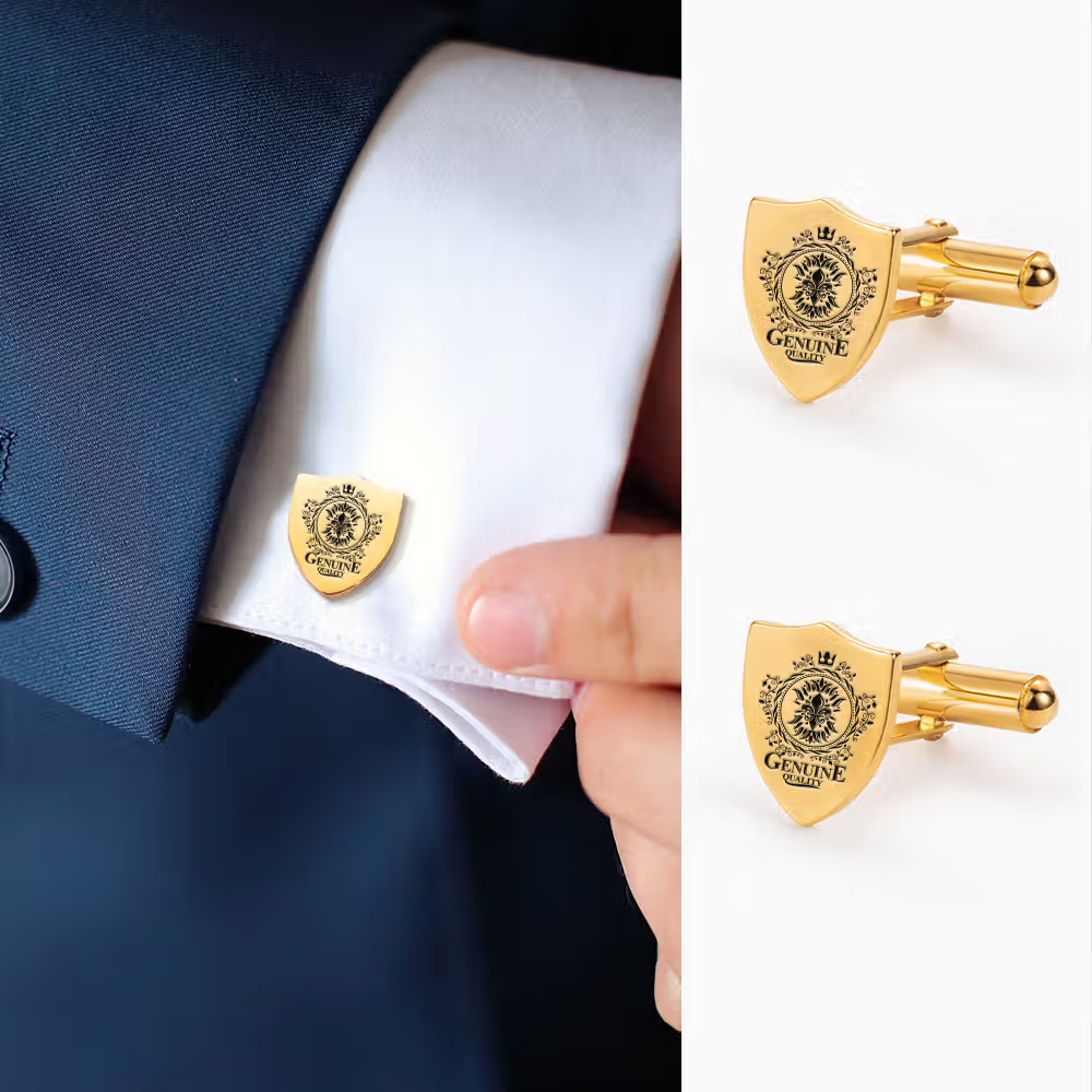 Personalized Family Crest Cufflinks with Engraved Photo Father's Day Birthday Gift for Men