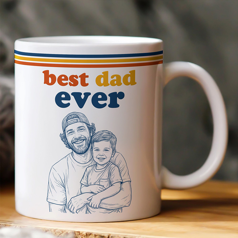 Personalized World's Best Dad Sketch Line Art Retro Mug Father's Day Gift For Dad Husband Mug