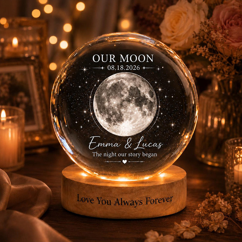 Personalized Our Moon Crystal Ball Night Light Custom Night Sky By Date Gift Wedding Anniversary Gift Gift for Wife Husband Couple Gifts