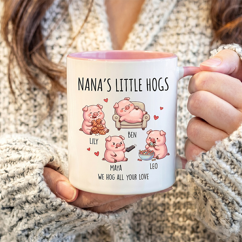 Personalized Nana's Little Hogs Mug Custom Mug with 1-6 Kids Names Gift Birthday For Nana Christmas Gift