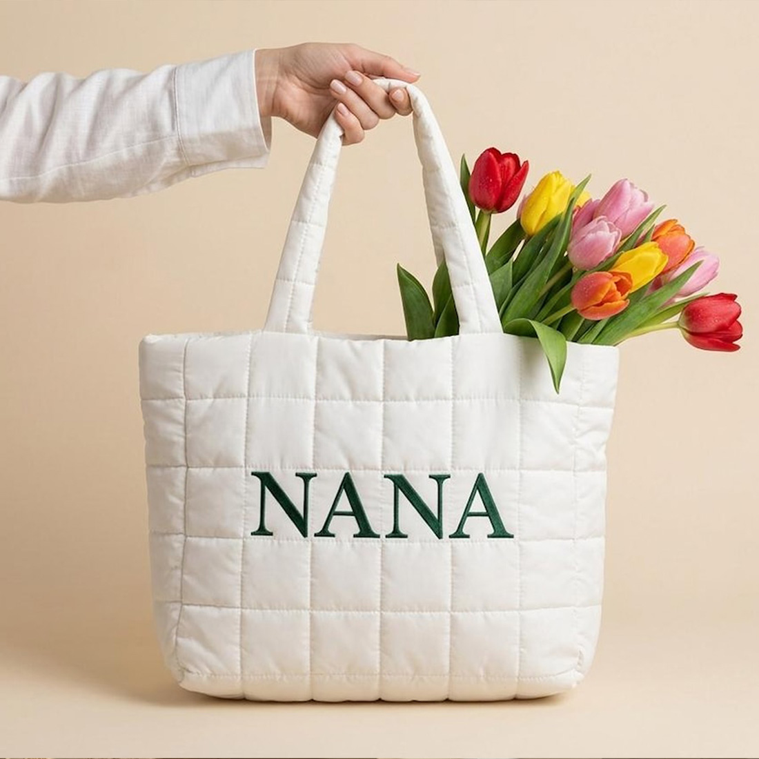 Personalized Crochet Tool Storage Tote Bag, Nylon Quilted Tote Bag, Custom Embroidered Name Shoulder Tote