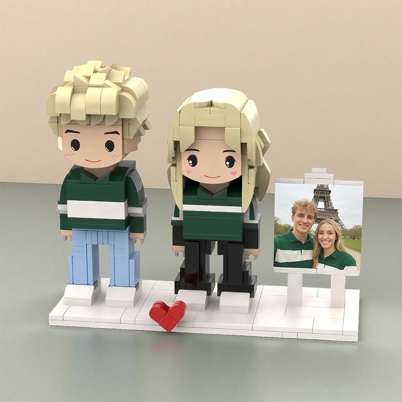 Personalized Brick Figure with Photo Custom Building Block Gift for Couple 2 Person Brick Figures with Easel Frame Personalized Building Block Brick Me Figure Photo Puzzle Toy Keepsake for Couples Friends