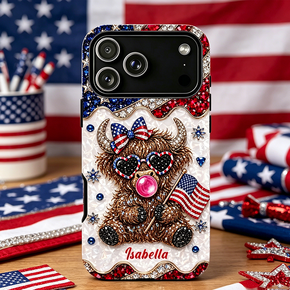 Personalized Phone Case Land Of The Free Highland Cow Gift For Her