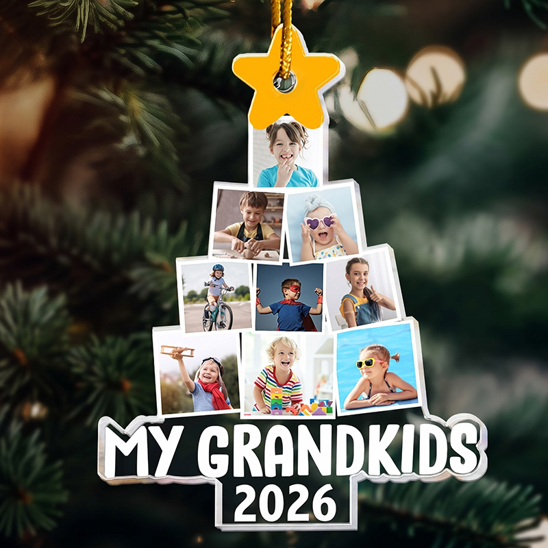 Personalized Acrylic Photo Ornament My Grandkids Christmas Tree with 3-9 Photos Grandparents Gift Christmas Decoration