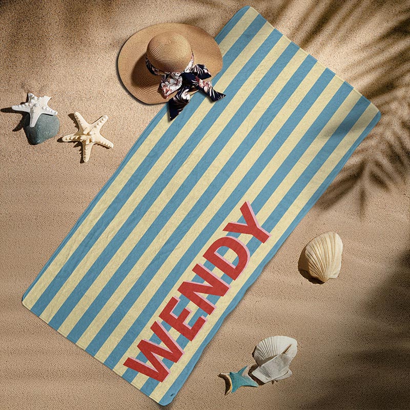 Personalized Summer Vibes Beach Towel with Striped Monogram Name Beach Towel Gift for Traveling Lovers