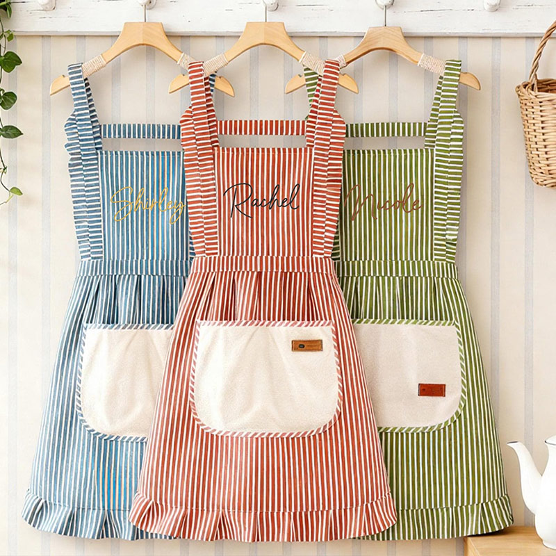  Embroidered Apron Custom Name Apron with Pockets Ruffle Baking Apron Kitchen Apron Chef Cooking Apron Birthday Gifts for Mom