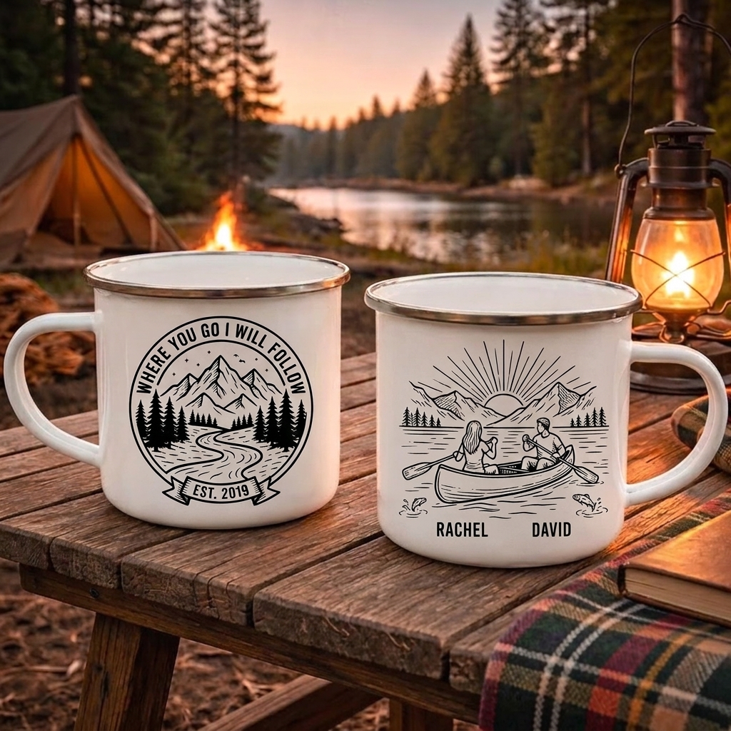 Personalized Where You Go I Will Follow Enamel Mug Custom Couple Hiking Travel Cup Anniversary Wedding Gift For Husband Wife