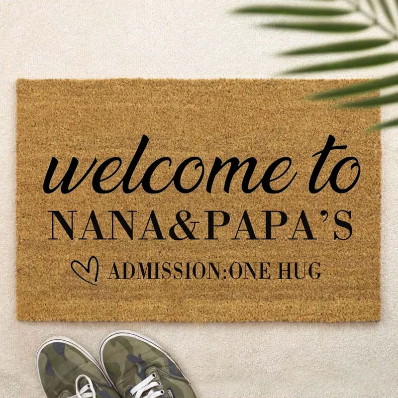 Personalized Welcome to Our Home Doormat Housewarming Gift Admission One Hug Durable Coir Mat for New Home Indoor Outdoor Door Mat Family Home Decor