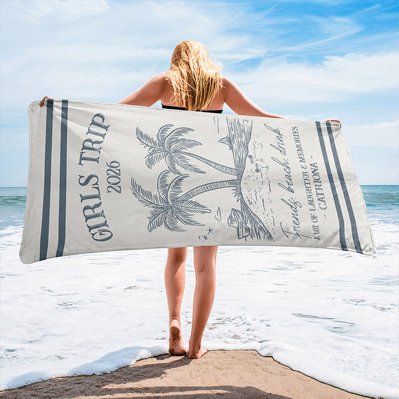 Personalized Girls Trip 2026 Beach Towel Monogram Name Beach Towel Gift for Traveling Lovers
